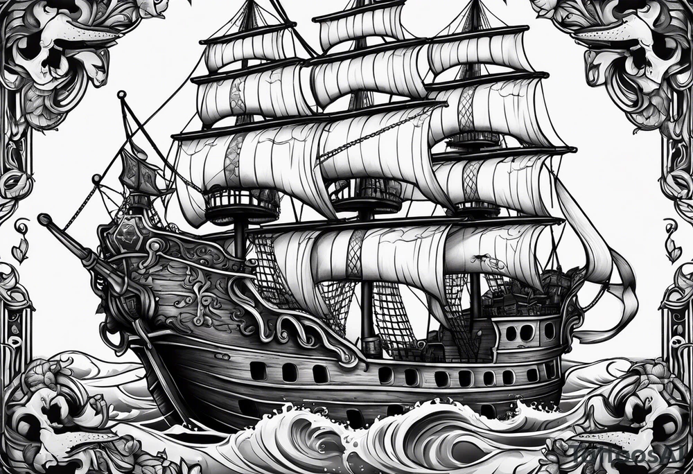 skull octopus pirate ship tattoo idea