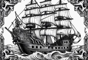 skull octopus pirate ship tattoo idea