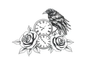 raven,roses,clock. tattoo idea