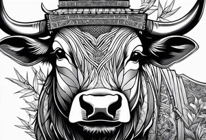 ox with bamboo surronded by bamboo representing vietnam tattoo idea