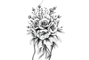 vintage bouquet of wild roses and meadow flowers with morning dew tattoo idea