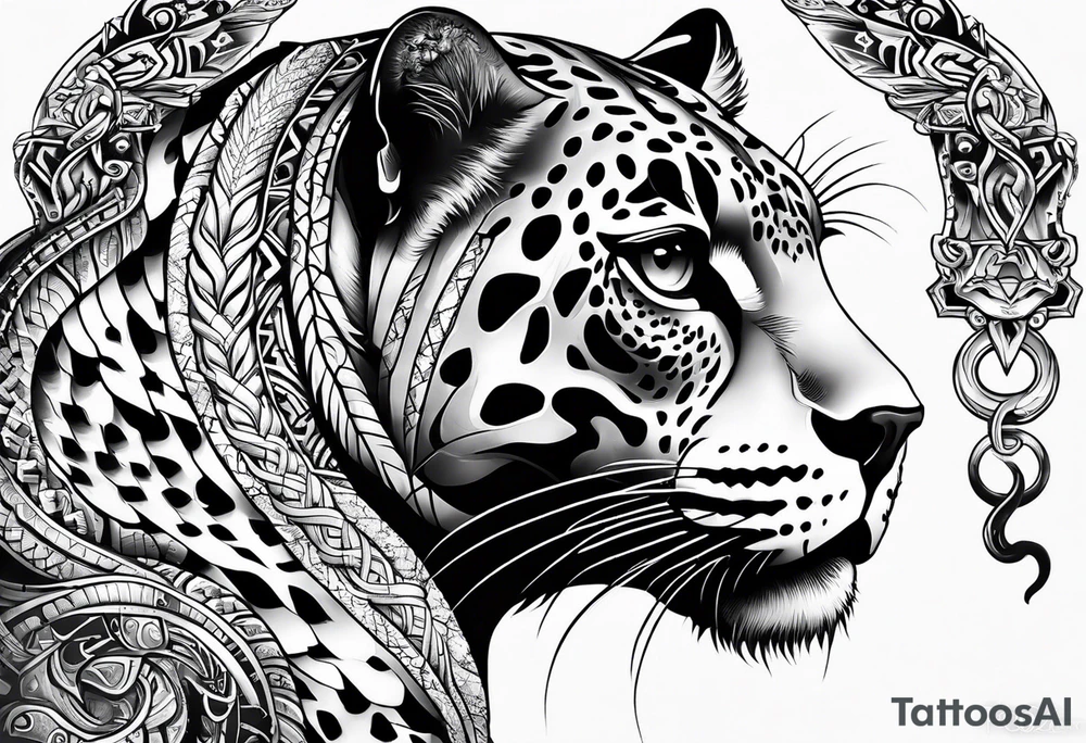 aztec black jaguar with snake tattoo idea