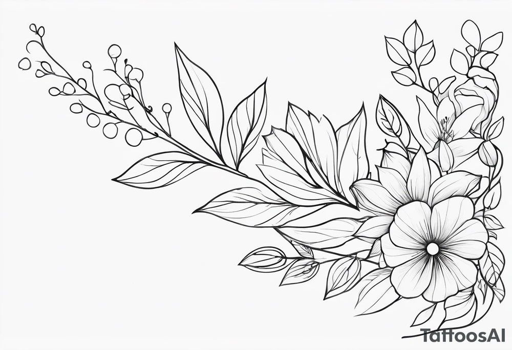 line of leaves and flowers, wraparound leg tattoo idea