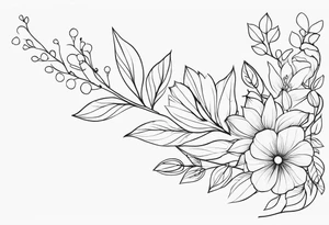 line of leaves and flowers, wraparound leg tattoo idea