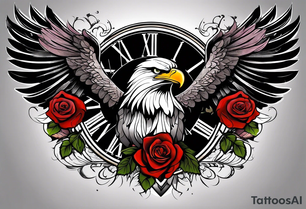 eagle, rose, clock , love tattoo idea