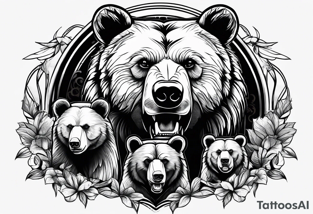 Bear protecting cubs tattoo idea
