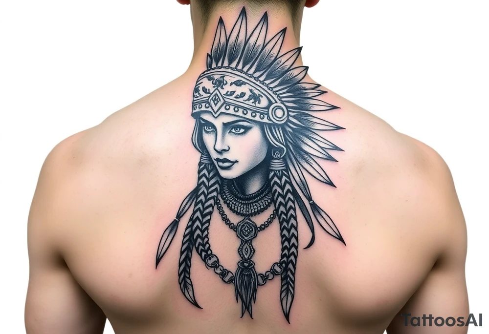 Goddess warrior woman with dingo headdress on tattoo idea