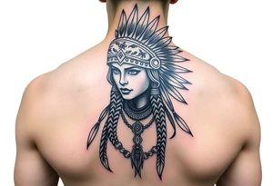 Goddess warrior woman with dingo headdress on tattoo idea