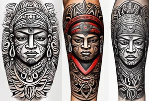 Taino tribal art with the Puerto Rico, U.S. Virgin Islands, and Trinidad flags. tattoo idea
