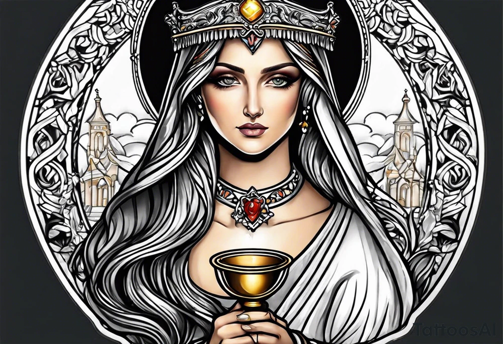 Female saint holding a chalice tattoo idea