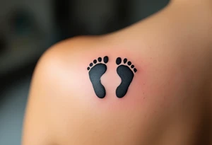 Baby footprints in black ink with the child’s birth date in soft blue or pink beneath commemorate a mother’s most treasured moment. tattoo idea
