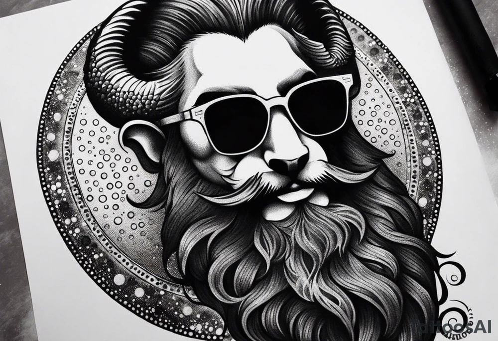 capricorn with beard and sunglasses tattoo idea