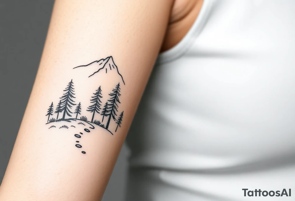 path in the woods with mountains in the background tattoo idea