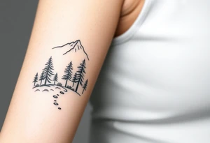 path in the woods with mountains in the background tattoo idea