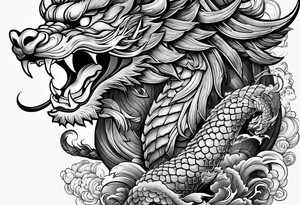 give me an asian gangster style tattoo with a dragon, foo dog on the back and mix it in with a greek style arm sleeve with achilles the greek god tattoo idea