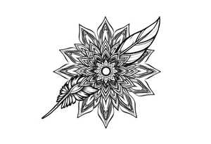 spiritual bold line feather mandala tattoo idea