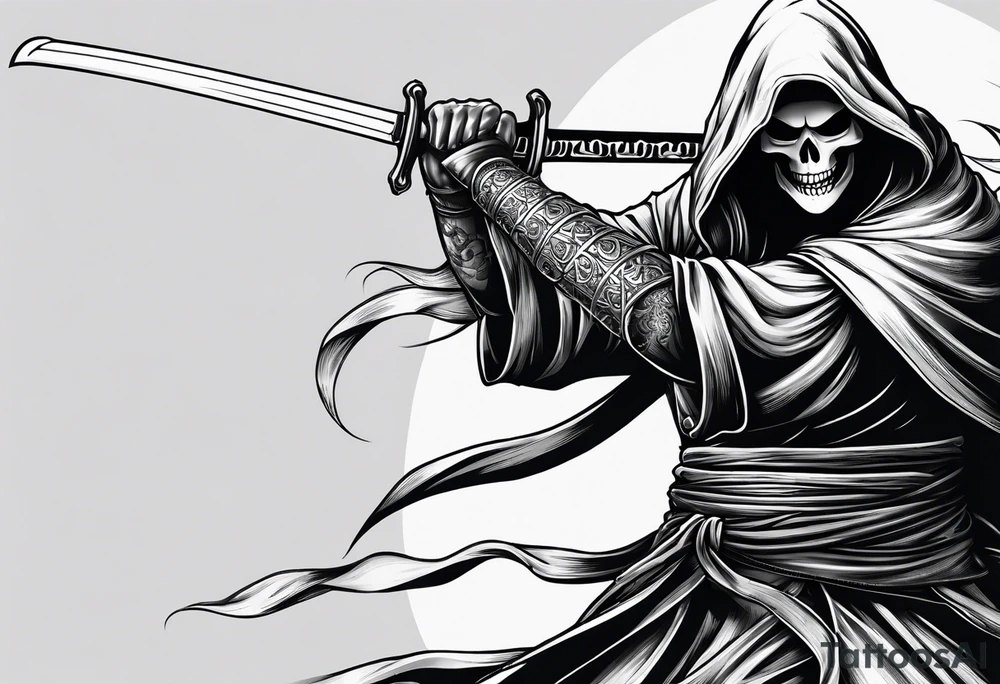 katana with grim reaper tattoo idea