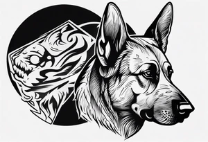 Side profile scary German shepherd tattoo idea