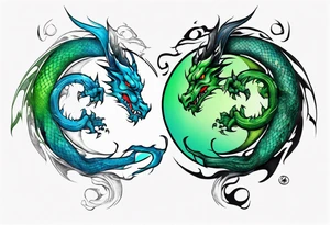 dragon half blue half green ying yang tattoo idea