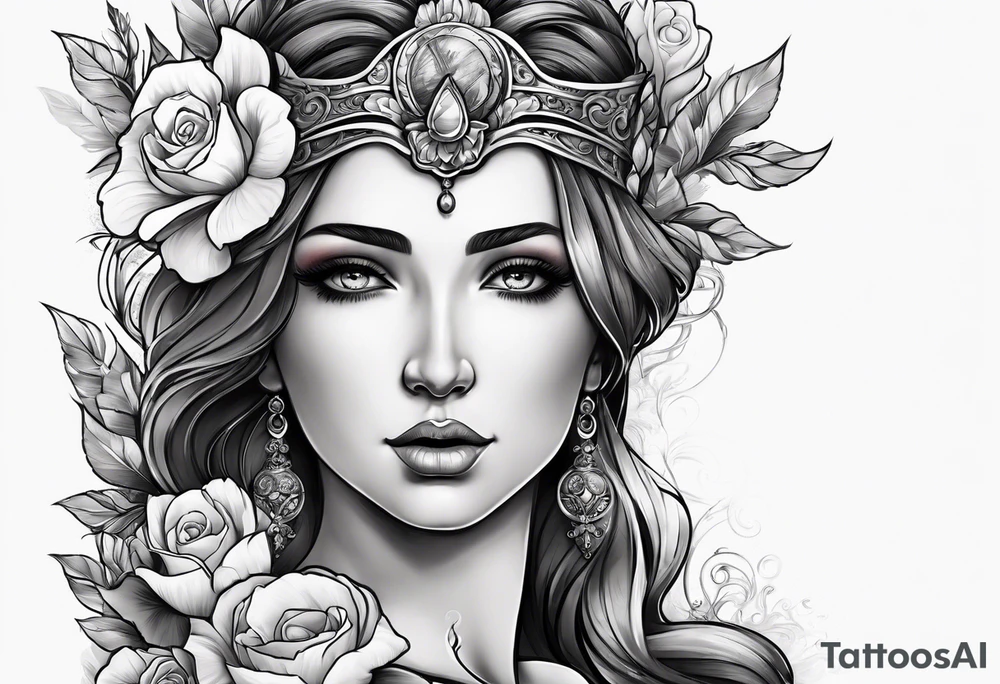 Themis and flowers tattoo idea