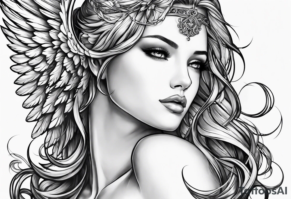 Angel left wing, side way with name Leah. For chest tattoo on left pec tattoo idea
