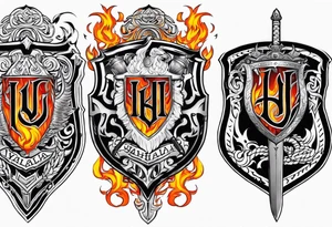 Valhalla on  fire shield sword tattoo idea