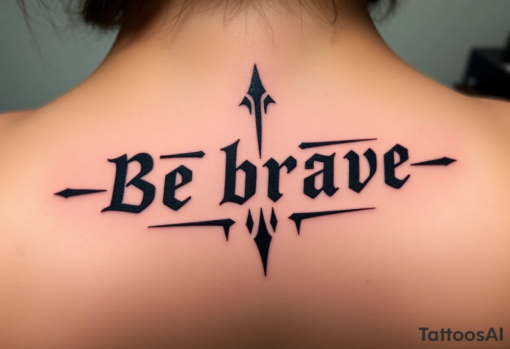 Be brave" written in Dauntless-inspired typography, with battle scars scratched into the letters tattoo idea