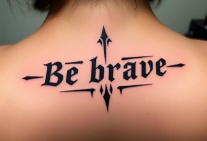 Be brave" written in Dauntless-inspired typography, with battle scars scratched into the letters tattoo idea