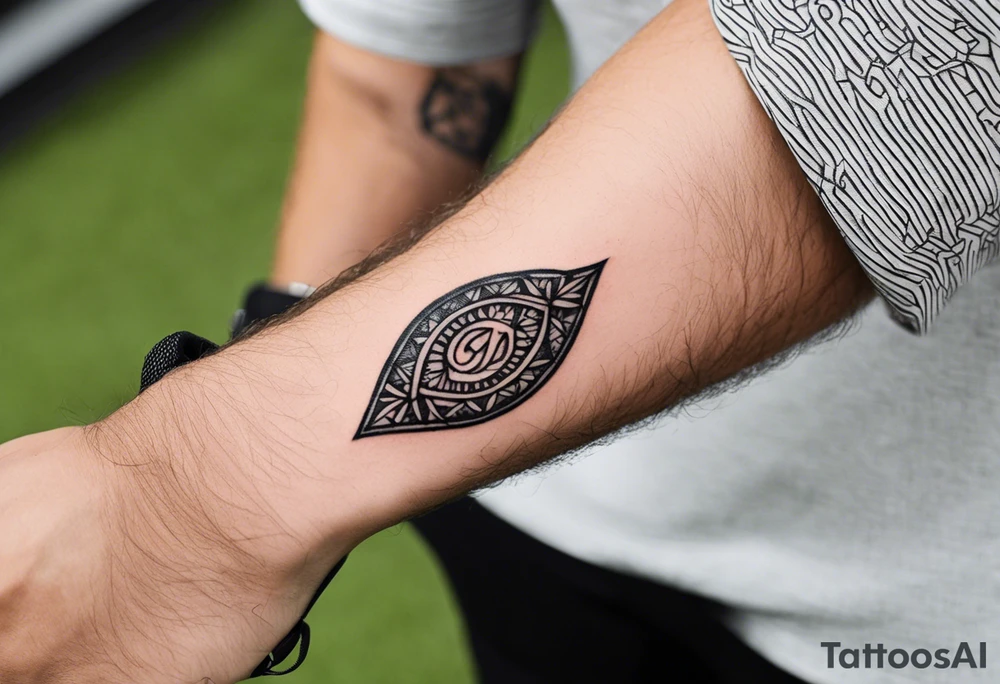 small tattoo on the forearm of a man with the initials MLJ, date of birth 22/09/22 in the style of a moluccan tattoo tattoo idea