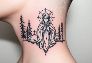 virgin mary in a russian wilderness setting tattoo idea