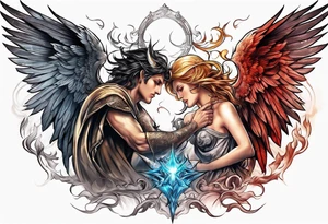 Angel and devil fighting back tattoo design tattoo idea