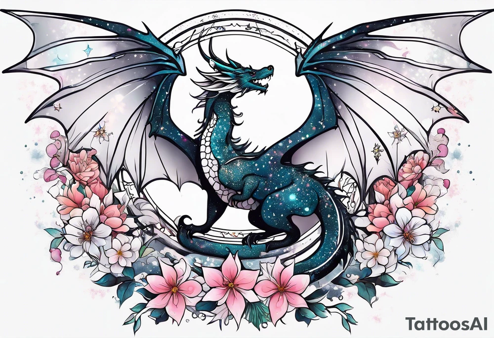 Constellation, wing , snow , cross , dragon female japan kawaii , flower tattoo idea