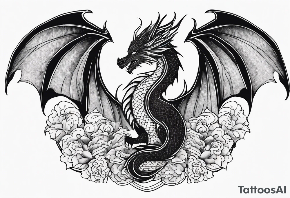 Mother dragon protecting 3 young dragons wings spread tattoo idea