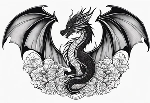 Mother dragon protecting 3 young dragons wings spread tattoo idea