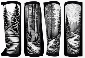 forearm sleeve, time, stairs, forest tattoo idea