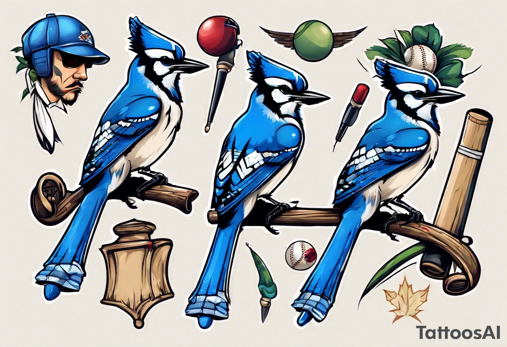bluejay wearing cricket clothes tattoo idea