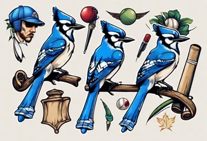 bluejay wearing cricket clothes tattoo idea