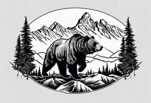 Grizzly bear outline with Teton mountain range inside tattoo idea