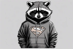 Raccoon wearing a Superman hoodie tattoo idea