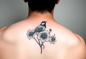 Small fantail with a poppy and a daffodil tattoo idea