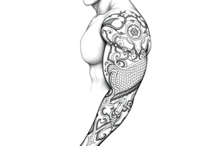 Sicilian Forearm tribal sleeve with patterns and symbols with snake scales tattoo idea