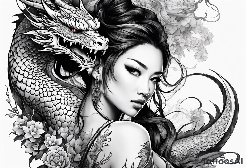 fit in one sheet full body warrior nymph with dragon tattoo idea
