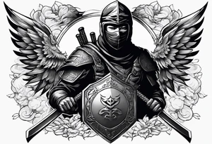Ninja with wings holding shield tattoo idea