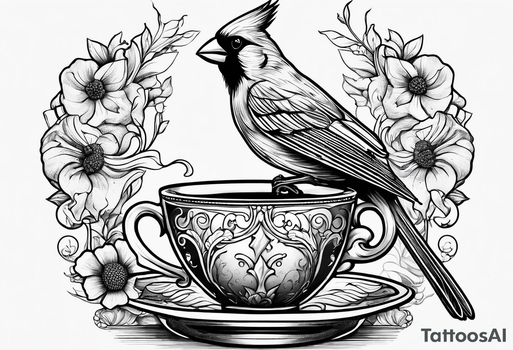 cardinal drinking a cup of coffee tattoo idea
