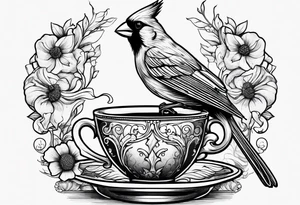 cardinal drinking a cup of coffee tattoo idea