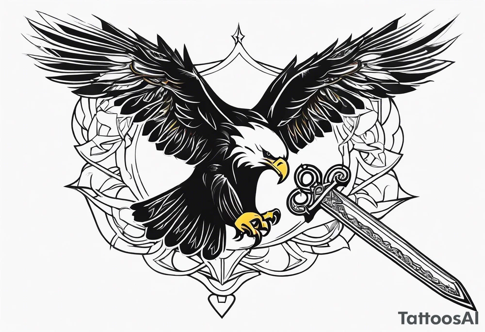 Eagle sword writing tattoo idea