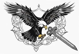 Eagle sword writing tattoo idea
