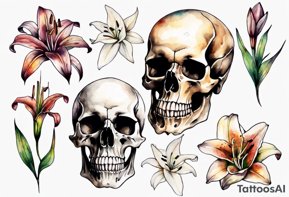 Skull and lilies tattoo idea