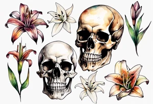Skull and lilies tattoo idea