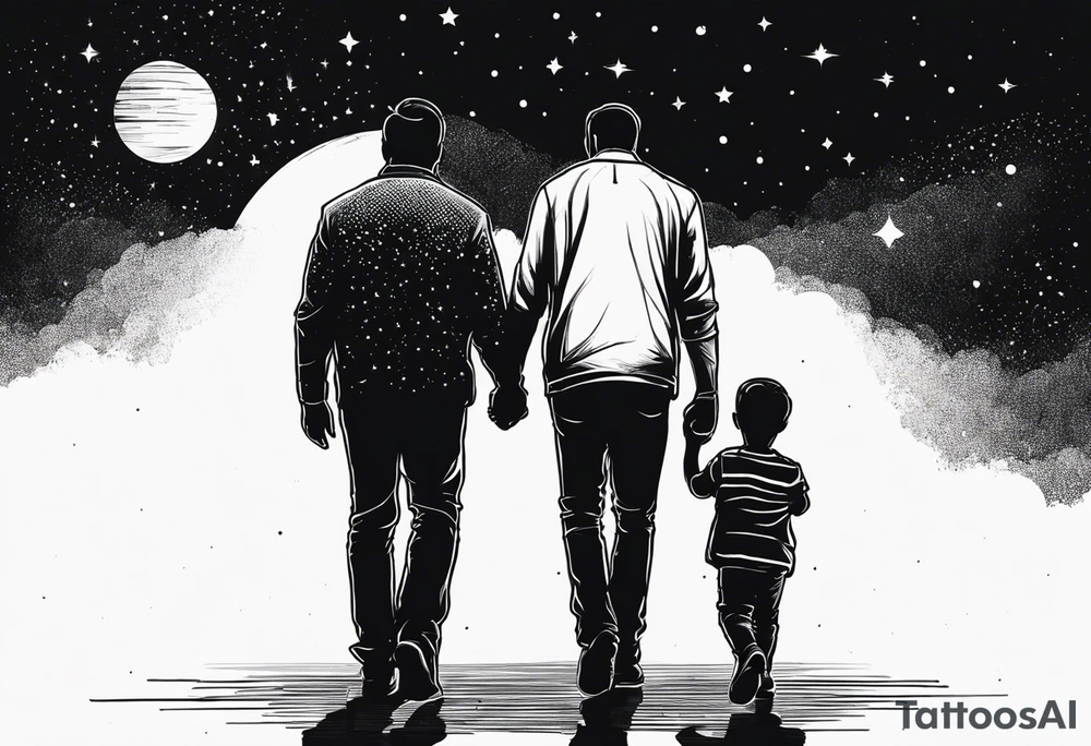 2 fathers and 1 little kid walking looking the stars tattoo idea